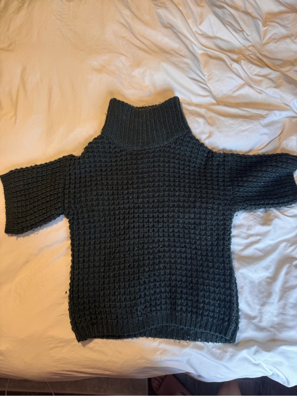 Plenty by Tracy Reese Dark Green Waffle Knit Short-Sleeve Turtleneck Sweater